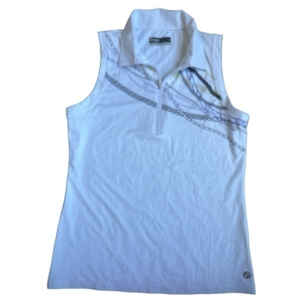 NWT Lija size S/P, activewear, collared 1/4 zip white tank top, braided design